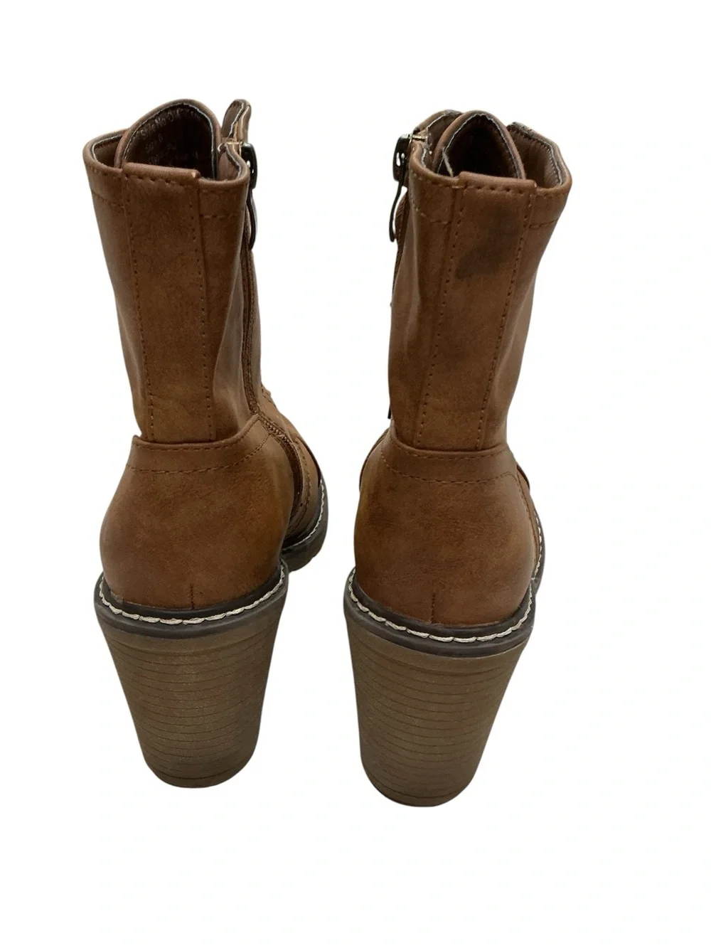 Olivia Miller Lace Up Ankle Booties Tan Brown Chunky Heel Side Zip Size 6